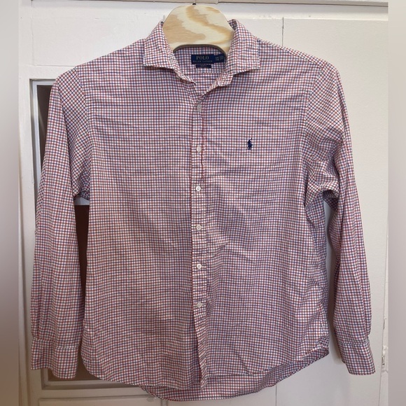 Polo Ralph Lauren XXL Long Sleeve Cotton Button-Down Orange Green Check Casual - Picture 3 of 13